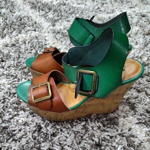 Stylish Green and Brown Wedge Sandals